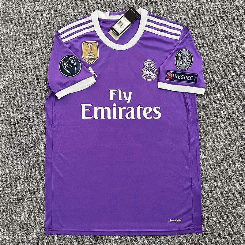 16-17 Champions League Final Edition Lila Auswärts Langarm Trikot Nr. 7 Fußball Trikot Set Trikot Schnelltrocknend