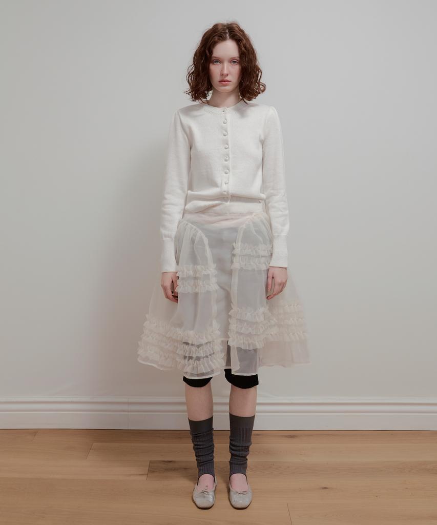 Aobteu Organza Frill Layered Skirt - Cream