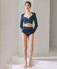 VIKINI VENDER Luan Shirred Long Sleeve High-Waisted Bikini - Navy