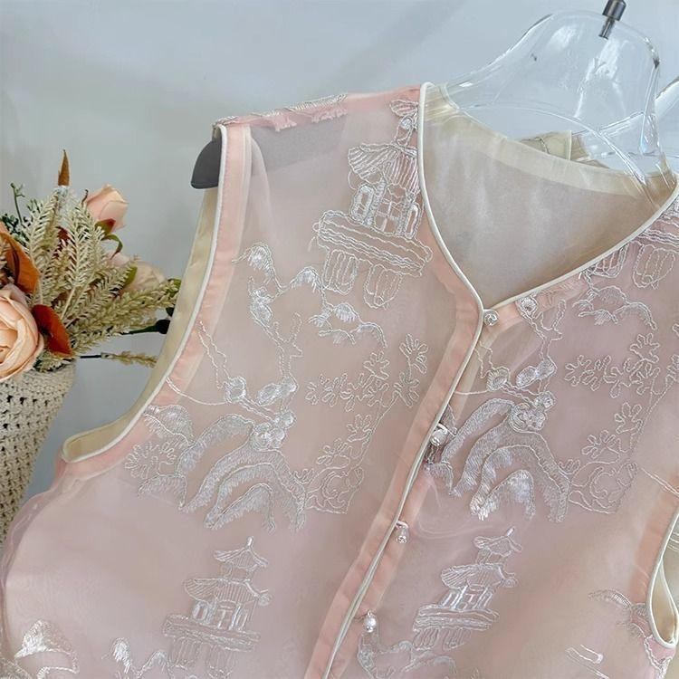 

Новый жилет из вышитой органзы 2025 года, женский универсальный темпераментный жилет, тренд 3XL (138-75kg recommended)