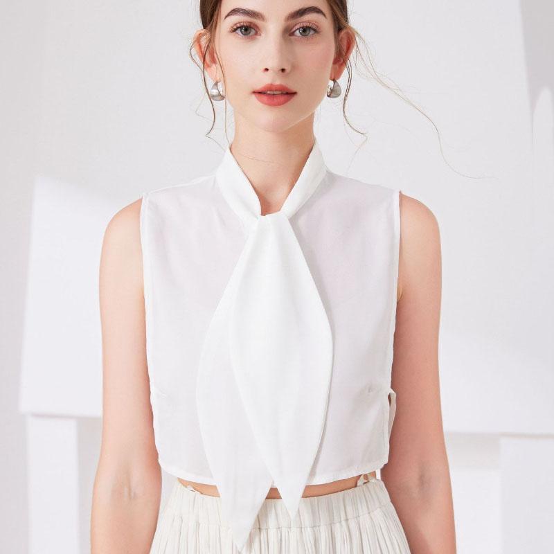 New Front Tie Fake Collar Shirt Women White Black Lace Collars Detachable For Women Blouse Lapel Shirt False Collar Woman