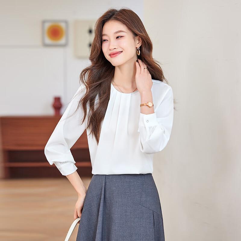 Teluoman Business Casual Langarm-Satinbluse im französischen Stil