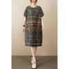 Summer Vintage Printed Loose Cotton and Linen Dress