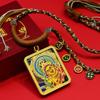Yellow Jambhala Tibetan Thangka Gold Pendant Necklace with Fashionable Rope for Attracting Wealth