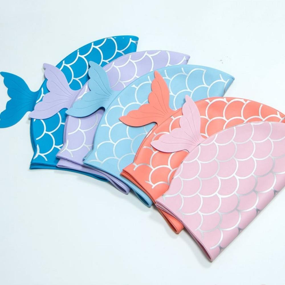 1Pcs Mermaid Tail Children Swimming Cap Silicone Waterproof Cartoon Kids Girls Swim Hat Free-diving Surfing Swimming Accesories