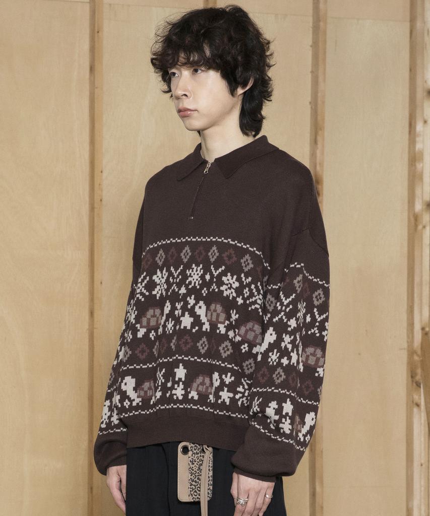 GLACK Gnt049 Turtles Fair Isle Nordic Knit (Brown)