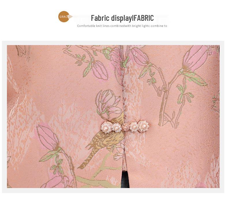 2024 Spring Women's Pink Jacquard Frog Button Fashion Coat - Chinese National Style (Model ME6031)