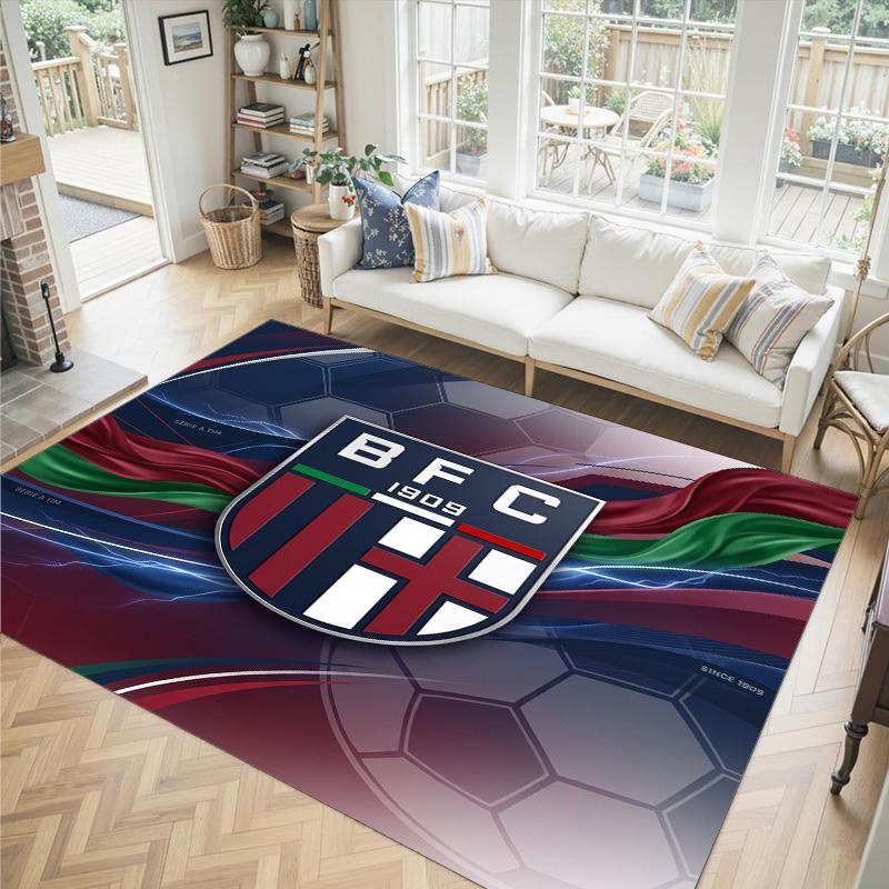 Bologna FC Design Crystal Velvet Carpet Cozy Non?Slip Printed Rug For Bedroom Living Room Entrance