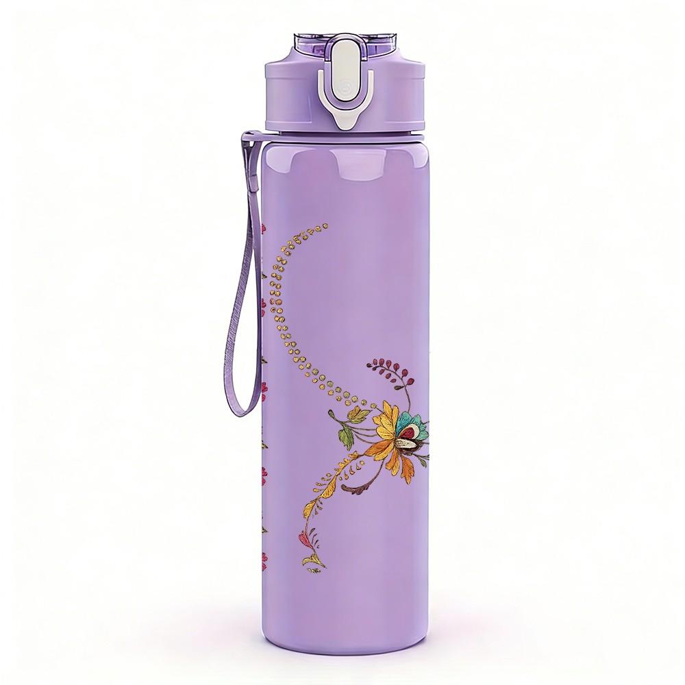 1PC Boho Ethnic Feather Ornament Print 750ml Color Plastic Sports Water Bottle Leakproof Flip Straw Lid Suitable for Sports Office Home Use