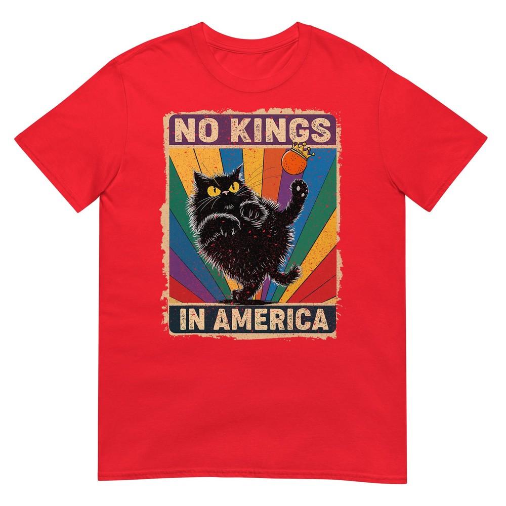 No Kings In America Black Cat Political Anti Trump Protest TShirt S
