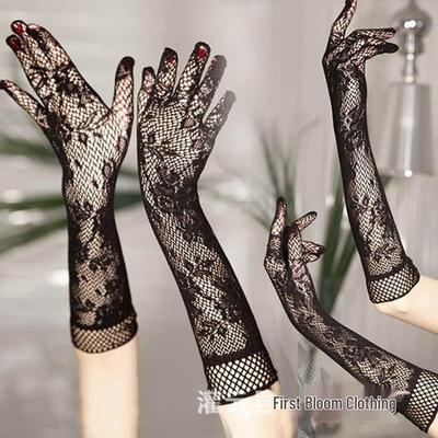 Schwarze Spitze Erotische Lange Handschuhe für Damen - Sexy, Durchsichtig, Hochelastisch, Perfekt für Hochzeiten