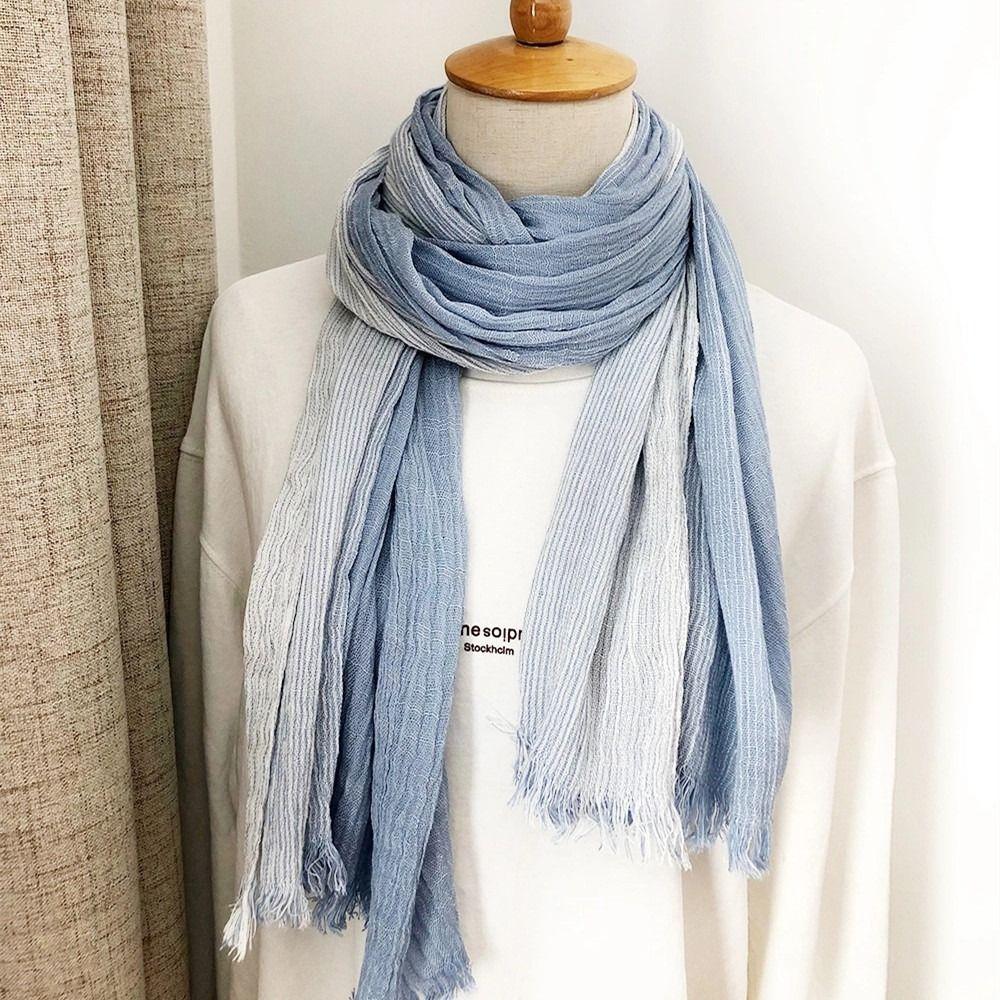 Wrinkled Long Neckerchief Soft Tassel Bufandas Shawls Casual Unisex Striped Scarf