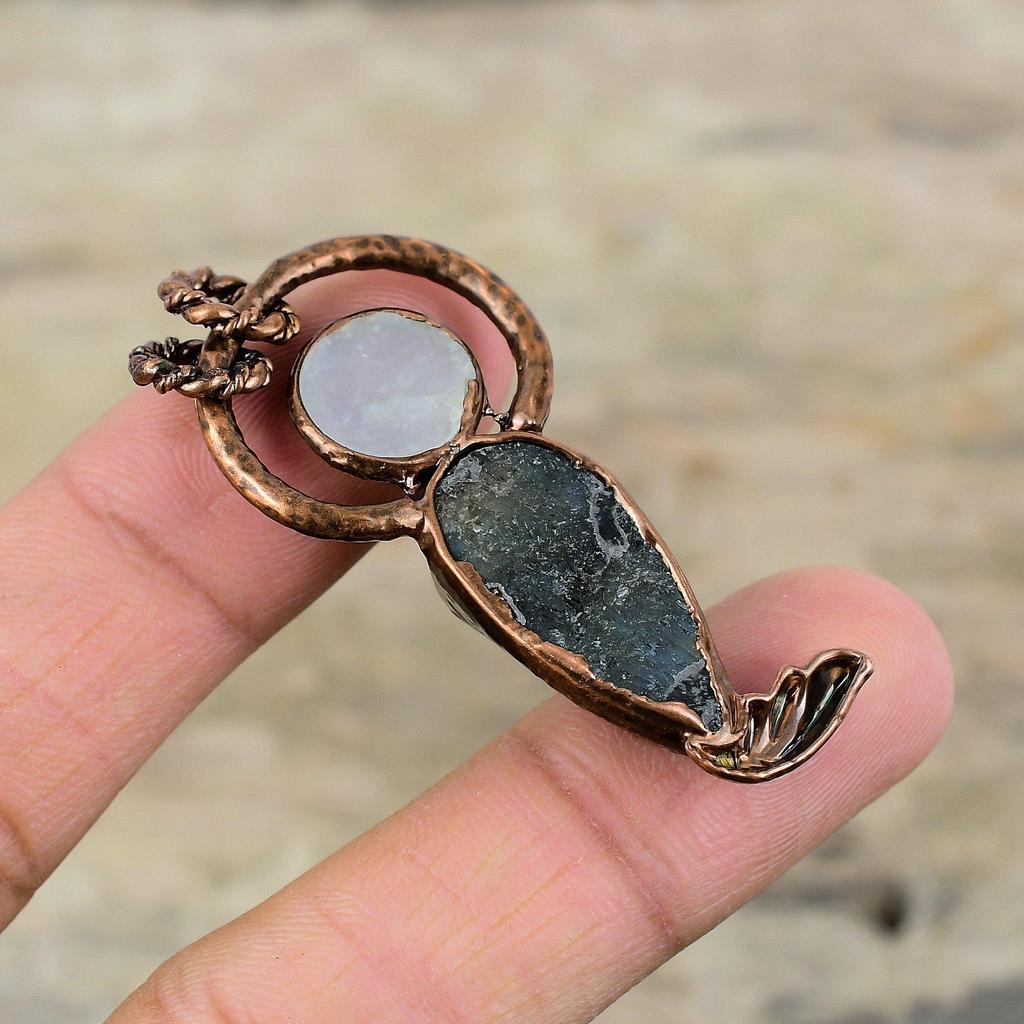 Labradorite Rough Pendant Mother Of Pearl Pendant Electroformed Copper Pendant Handmade Gemstone Jewelry Gift For Him Electroformed Jewelry