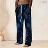 Men S Plus Size Blue Black Ink Splash Printed Drawstring Waist Straight Leg Full Length Beach Pants