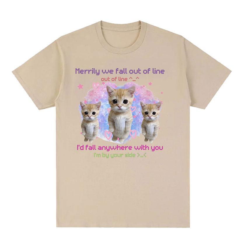 

Весело мы выпадаем из линии забавная футболка с рисунком кота мема для мужчин и женщин модные повседневные футболки большого размера из 100% хлопка летние топы