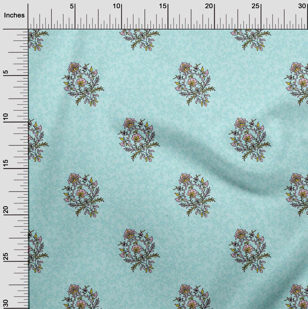 oneOone Cotton Flex Light Gray Fabric Leaves & Floral Block Dress Material Fabric Print Fabric By The Yard 40 Inch