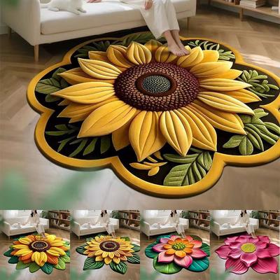Tapete de Girassol com Formato Especial Tapete de Flor Macia para Sala de Estar Mesa de Chá Cabeceira