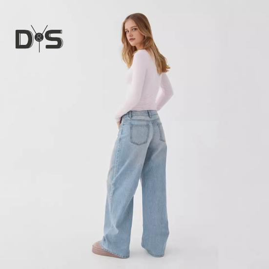 Wide Leg Jeans for Women High Waist Stretchy Denim Pants with Pockets Casual Straight Leg Jean Trousers