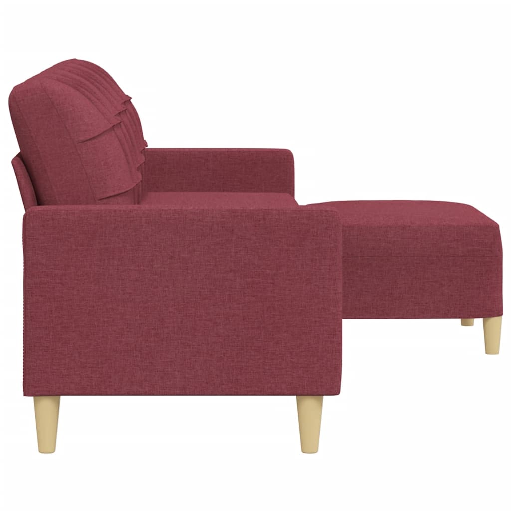 3 Seater Sofa with Footstool Burgundy 210 cm Fabric