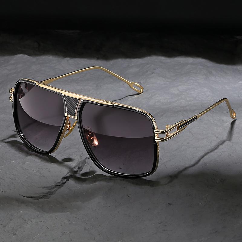 Vintage-inspired Large Frame Sunglasses for Men & Women-double Bar Copper Alloy Dark Lenses Classic Street Fashion Style