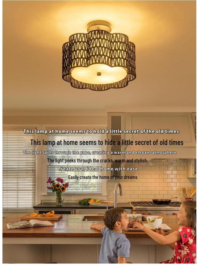 Bohemian Rattan Ceiling Light for European-Style Bedrooms & Hallways