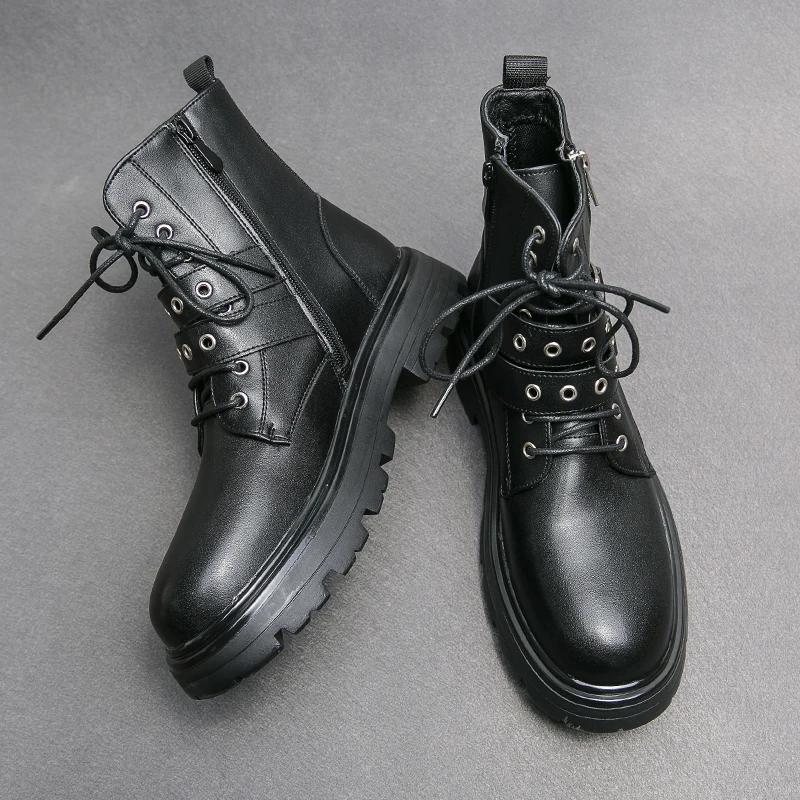 Fashion Men's Outdoor Boots New Fashion Young Luxury Brand High Top Platform Casual Shoes Autumn Winter Leather Business Work Boots