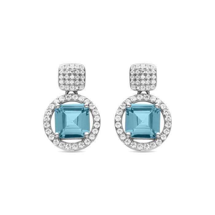 Boucles d'oreilles Luxenter en argent 925 avec zircon émeraude finition en rhodié - Drevara