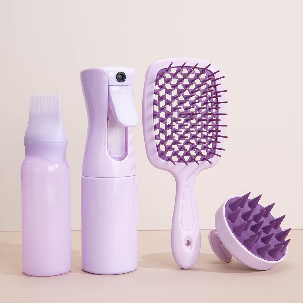 4 Teile/satz Rosa Silikon Kopfhaut Massage Kamm Entwirren Haar Pinsel Friseur Haar Farbstoff Applikator Flasche Salon Styling Werkzeuge