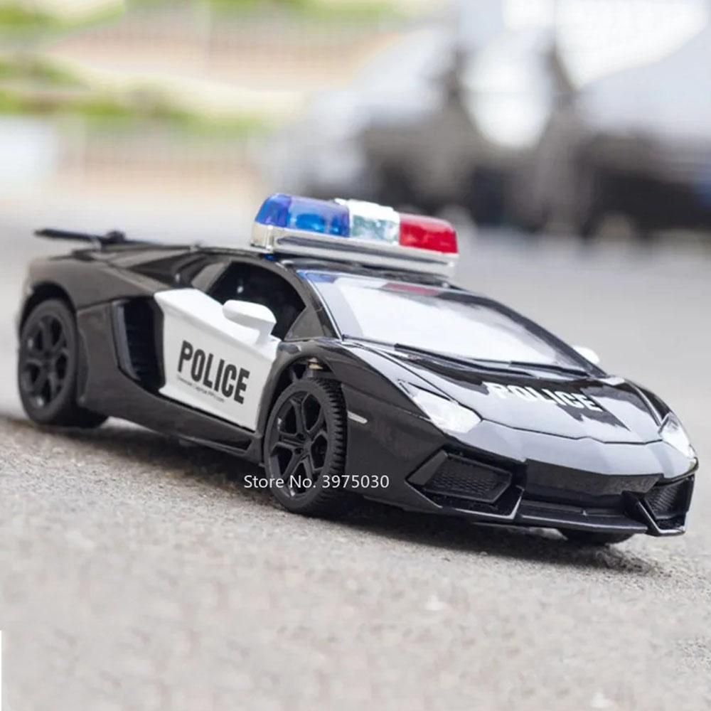 1:32 Alloy Lp740 Police Cars Model Diecast Toys 3 Doors Opened Vehicle Wheel Pull Back Rubber Tires Toy Car Boy Decoration Gifts