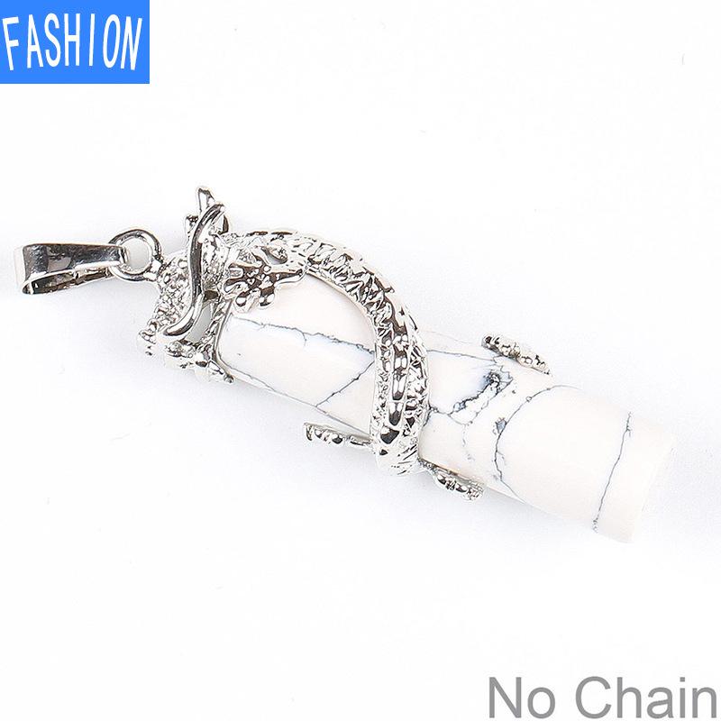 Klassisk naturstein halskjede anheng Tribal Totem Dragon svingete Crystal Column for menn og kvinner