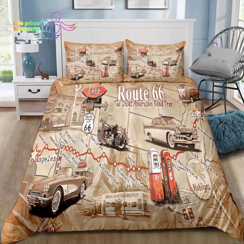 Historic American Route 66 Comfortable Duvet Quilt Cover Pillowcase Bedding Set Children Bedroom Decoration Home Textile Single