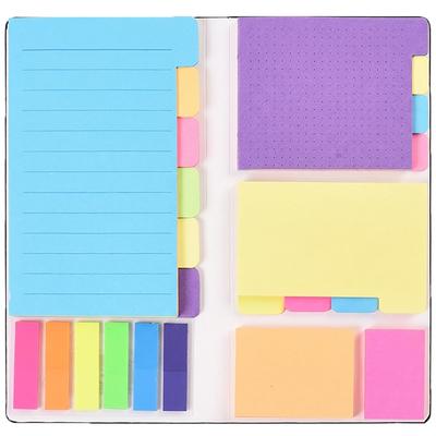 Silver Style Sticky Note Set with Index PU Leather & Tabs, Notebook/Planner Style, Portable, Adult, Colorful, (Black)