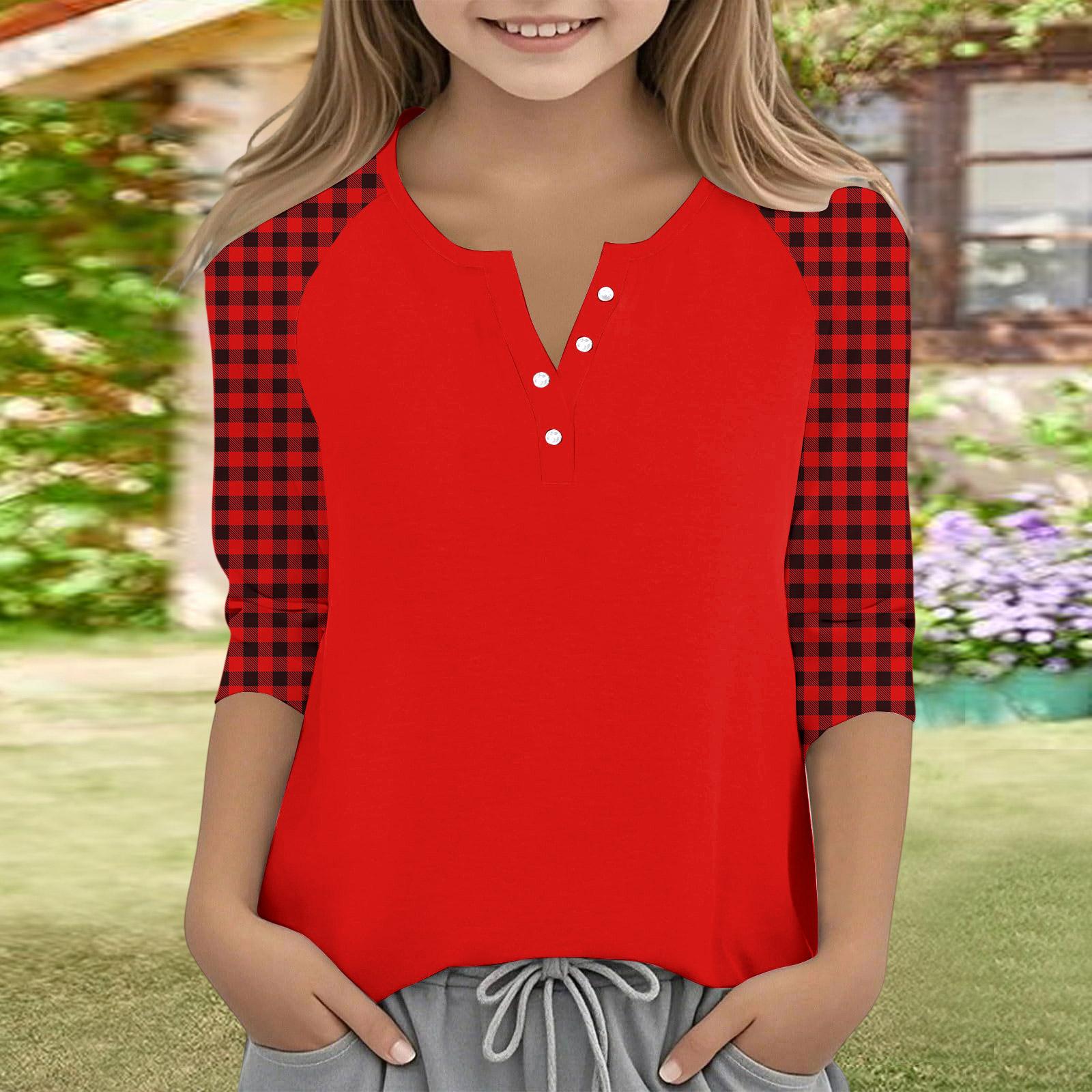 

Kids Three Quarter Sleeve Button Casual Shirt Color Block Design Lightweight Comfortable Fit Soft Fabric Children Top 160