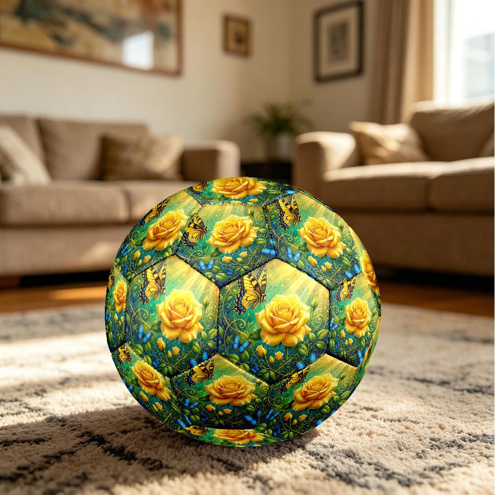 1pc Butterflies Yellow Roses Durable Size 5 Soccer Ball Professional Match Training Football Indoor &Outdoor Sports Ball P60184