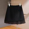 Womens Gray Wool Blend Mini Skirt Casual High Waist A-Line Tulle Hem Short Skirt