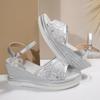 Fashion Women's Fashion Silver Wedge Heel Sandals Summer Shiny Crystal Platform Sandals Woman Breathable Mesh Thick Sole Sandalias Mujer