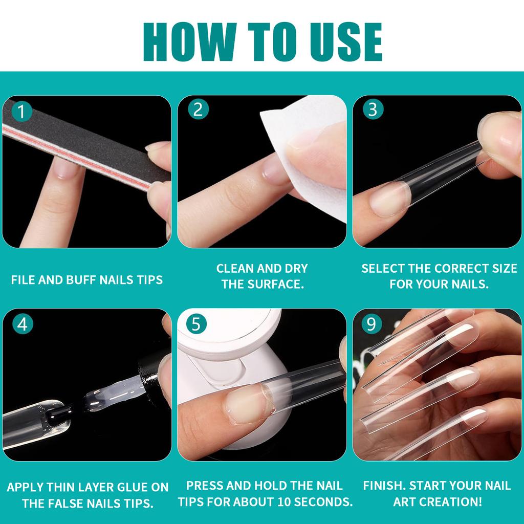 60pc/pack Mixed-size Full Cover False Nail 5XL Press On Acrylic Nails Extra Long Transparent Ballet Nail European American Style