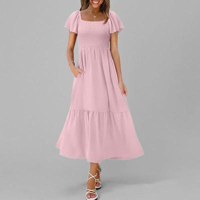 Spring New Women's Clothing Elegant and Simple Square Collar Casual Dress for Women