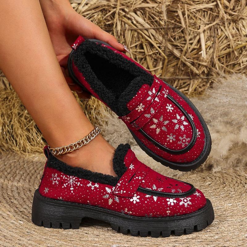 

Winter new large-size Christmas color thick-soled plush thickened wool suede snow cotton shoes women 36 красный