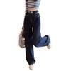Spring 2025 Women's High-Waist Wide-Leg Jeans - Denim Blue, Slimming & Loose-Fitting, Floor-Length.