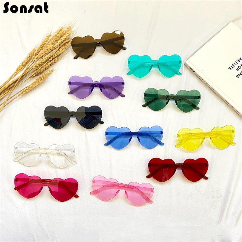 Love Heart Sunglasses Jelly Color Rimless Frame Dazzling Colorful Tint Clear Lens Eyewear Fashion Sun Glasses