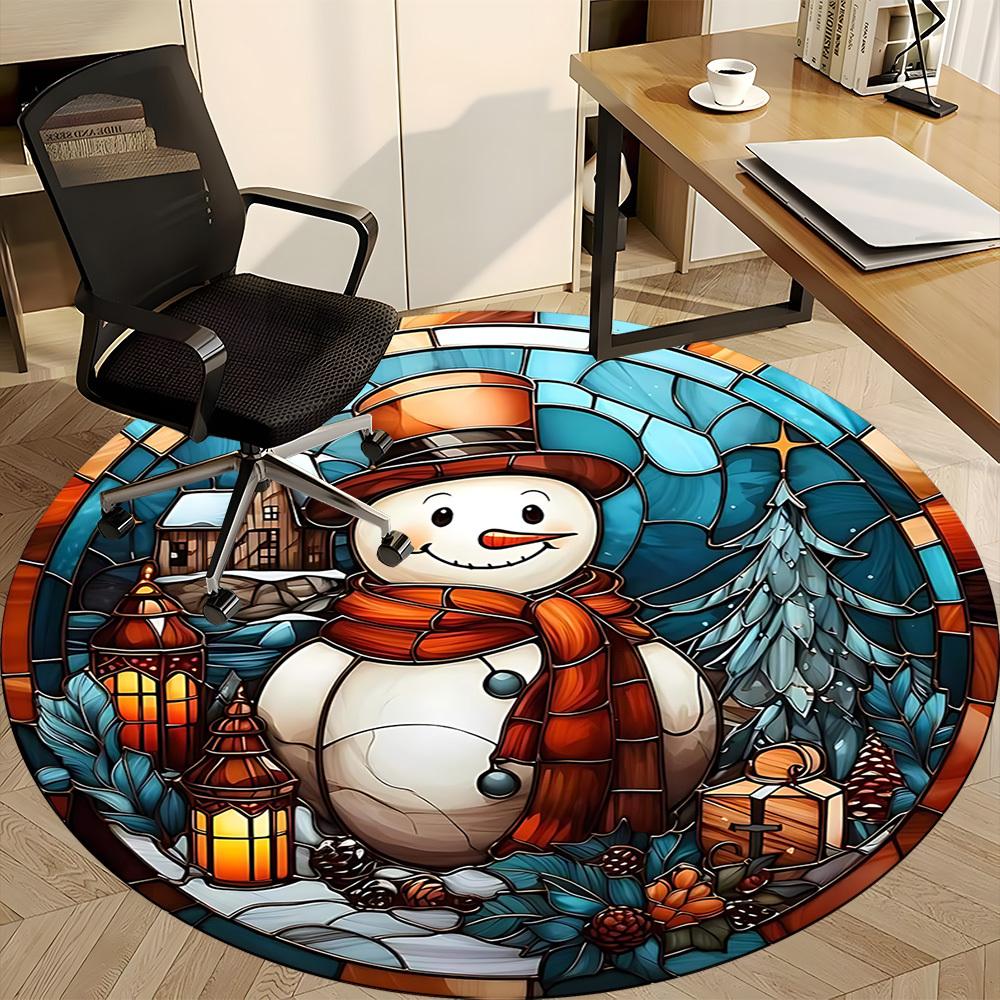 1pc Winter Snowman Office Round Area Rug, Under Office Chairs Bedroom Living Room Home Decor, Room Deco