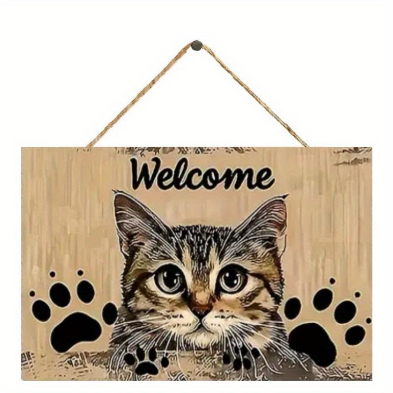 

1 шт. 2D плоский деревянный знак 30*20 см деревенский деревянный приветственный знак с дизайном морды кошки плоская подвесная табличка, очаровательный домашний декор для внутренних и наружных пространств 30*20cm
