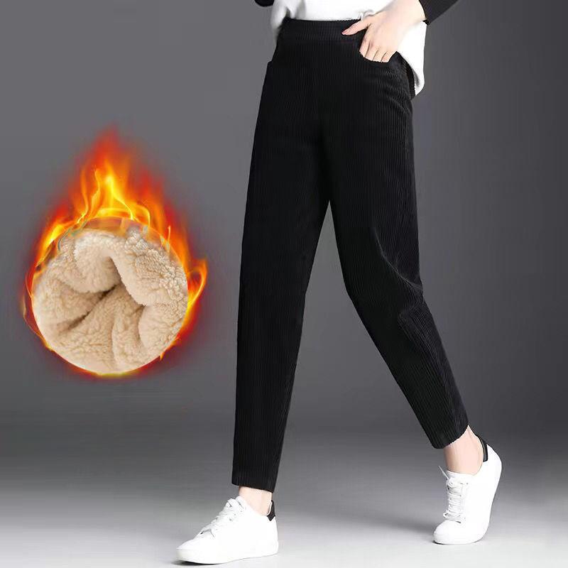 Women's Corduroy Warm Pants Autumn Winter Plush Thick Casual Pants Leggings High Waist Harem Pants Trousers