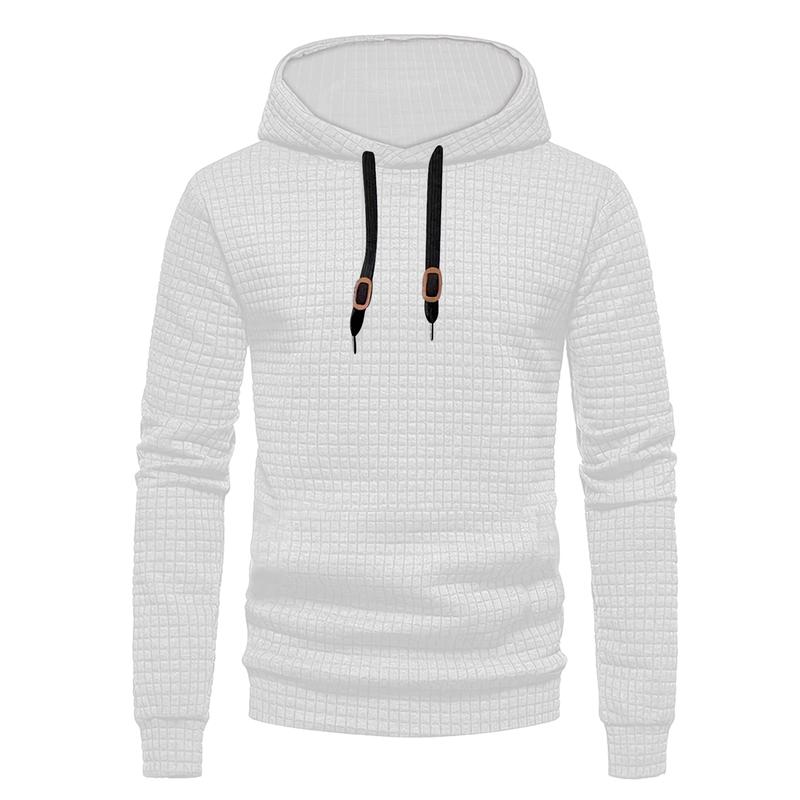Spring and Autumn Men s Long Sleeved Casual Pullover Jacquard Hoodie Plaid Fitness Running Sports Hooded Jacket S белый