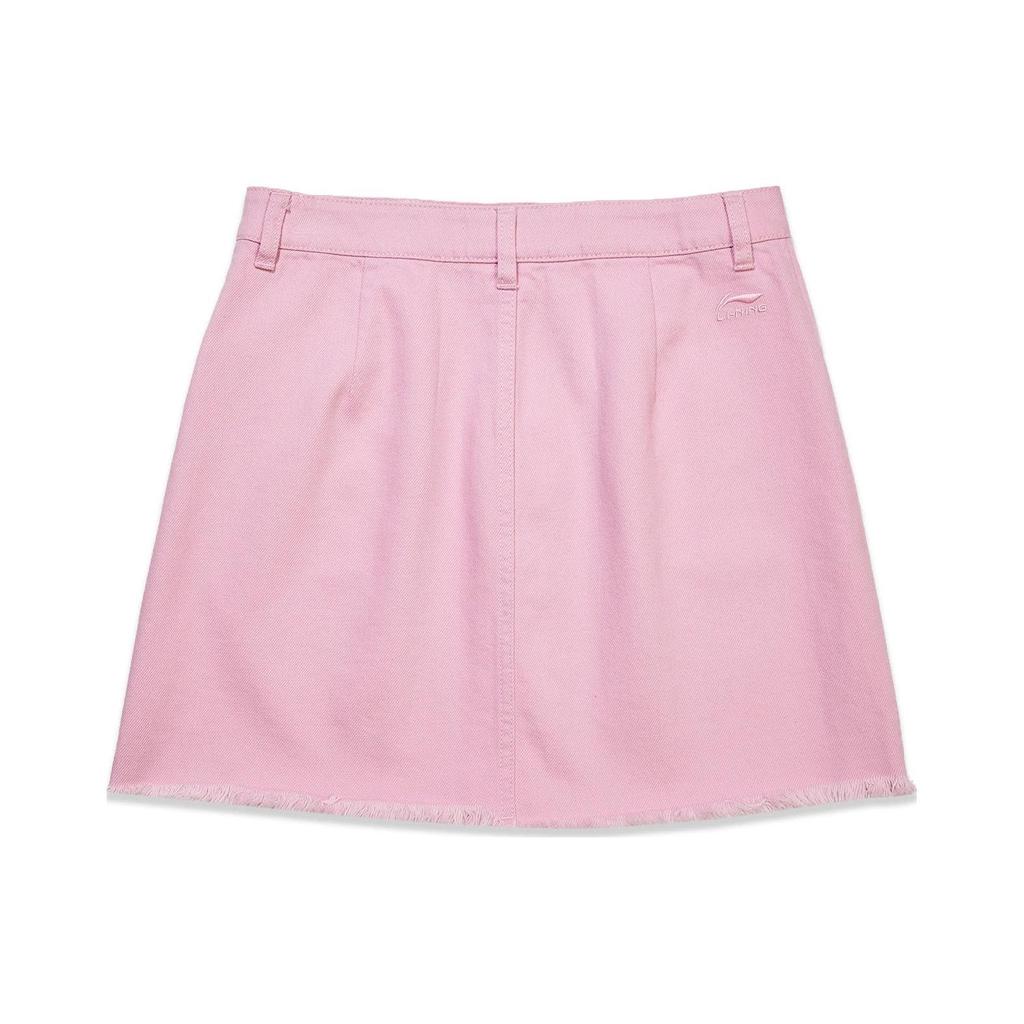Li Ning Color Block Button Short Denim Skirt Women Skirts Pink ASKT014-1