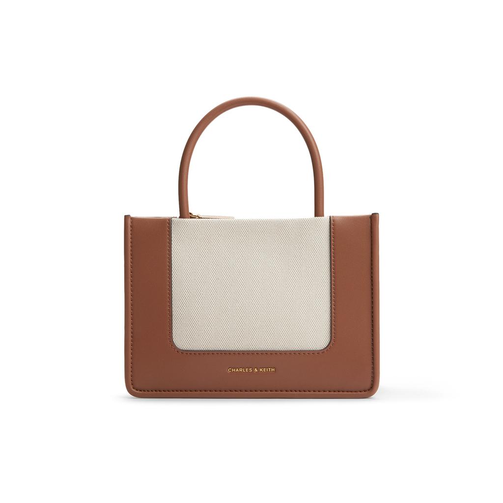 New CHARLES&KEITH PU/fabric Shoulder Bag, Crossbody Bag, Handbag Medium Size Women's Dark Denim Blue/Tan Tea Brown CK2-30701396-1-NEW