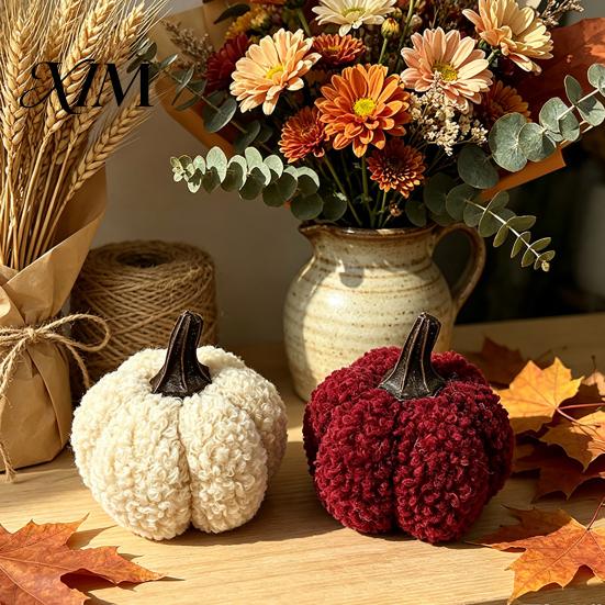 Cozy Farmhouse Autumn Decor Mini Plush Artificial Pumpkin Decoration, Fall 3D Stuffed Halloween Home Decoration Ornament for Thanksgiving Seasonal