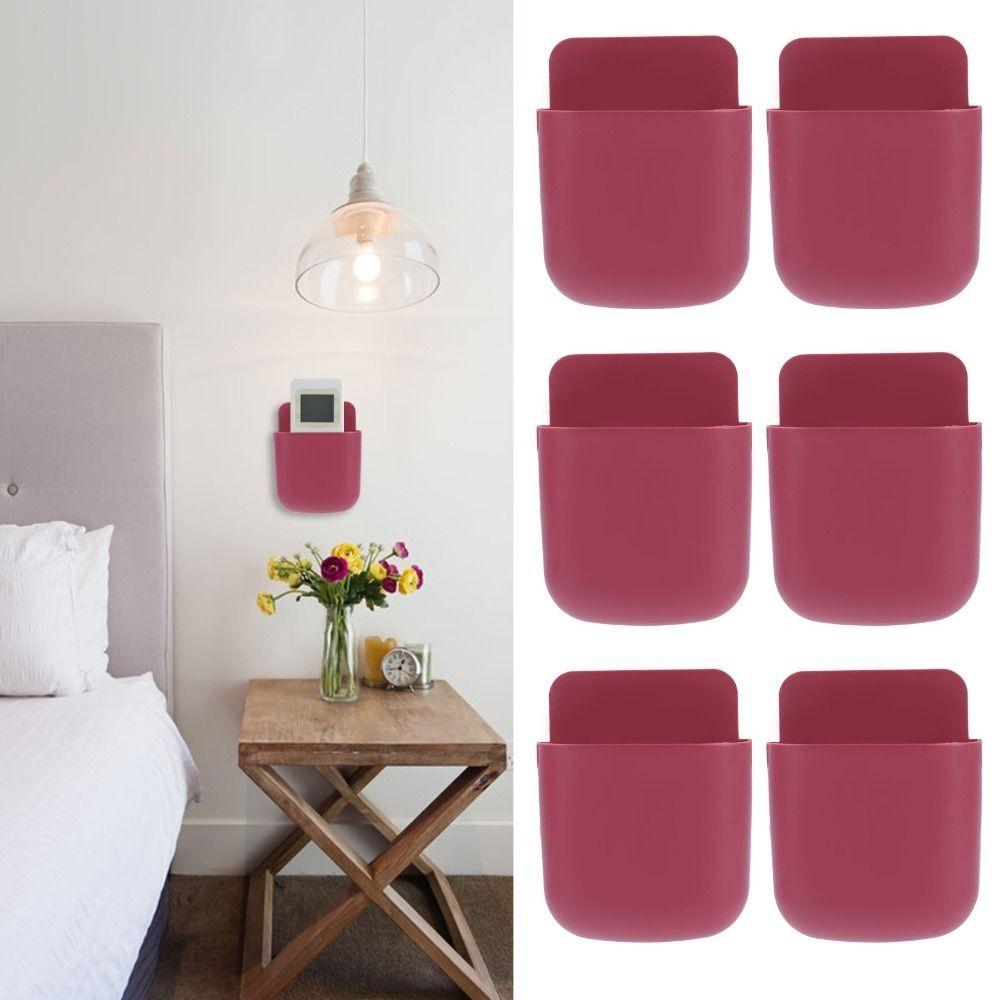 6pcs Self Adhesive Remote Control Holder White Phone Storage Box Wall Mounted Storage Box Schoo