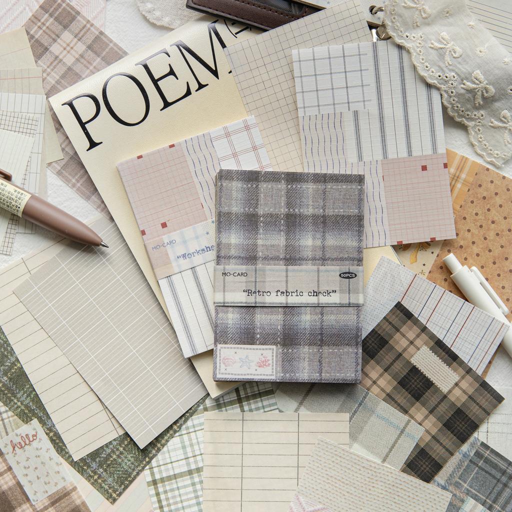 50pcs creative plaid Decor Scrapbook Vintage Material Paper Kit DIY Junk Journal Collage Photo Album Retro Background paper